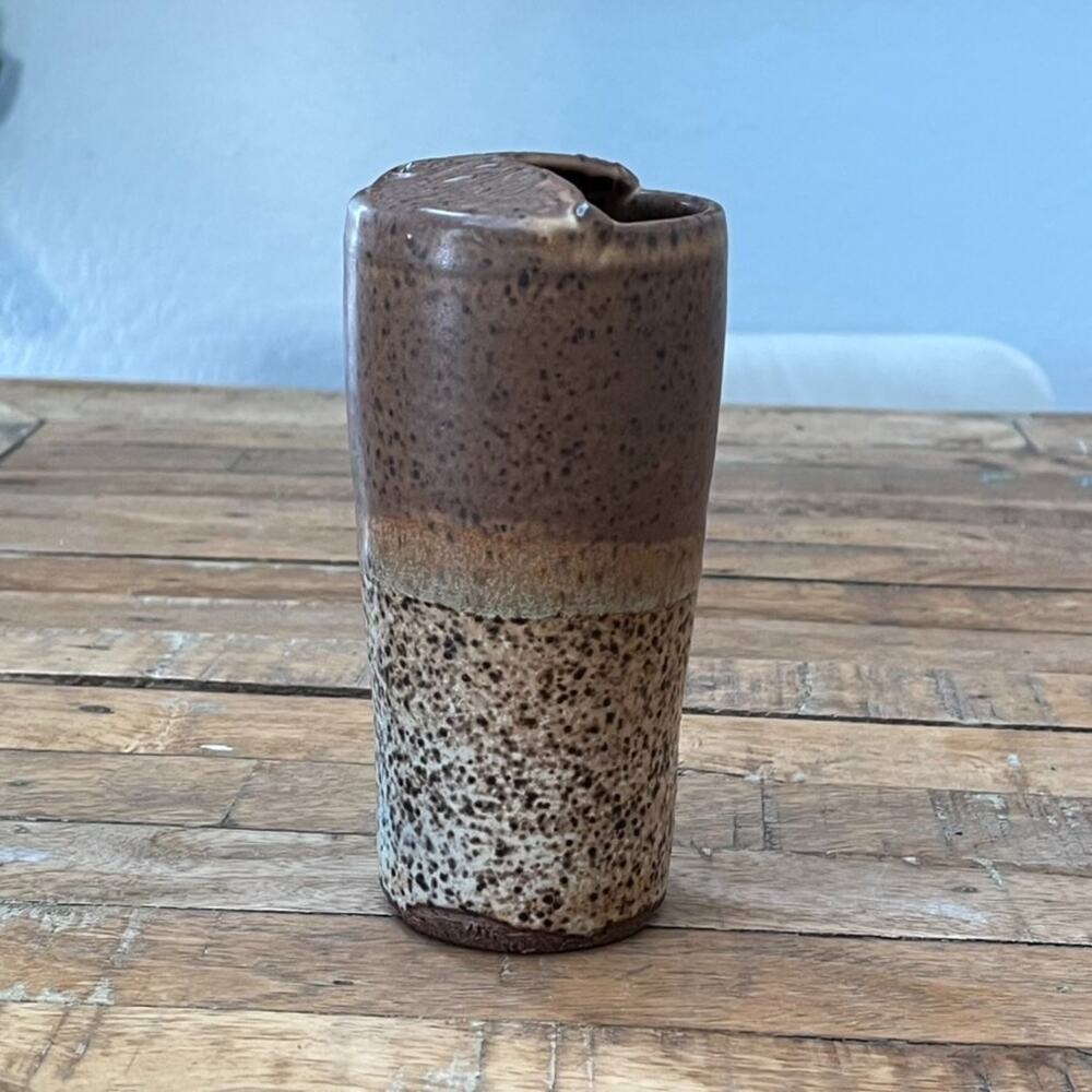 Handcrafted Travel Cup, To Go Cup Ceramic Vase 6.5" Tall Rustic Speckled Leaf